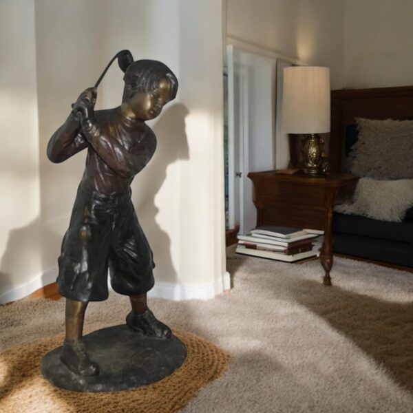 Young Boy Plays Golf Bronze Statue -  Size: 19"L x 21"W x 45"H. - Image 3