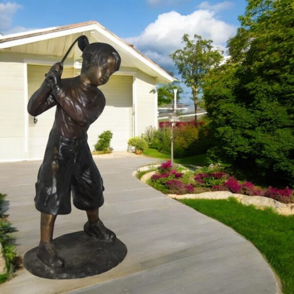 Young Boy Plays Golf Bronze Statue -  Size: 19"L x 21"W x 45"H. - Image 2