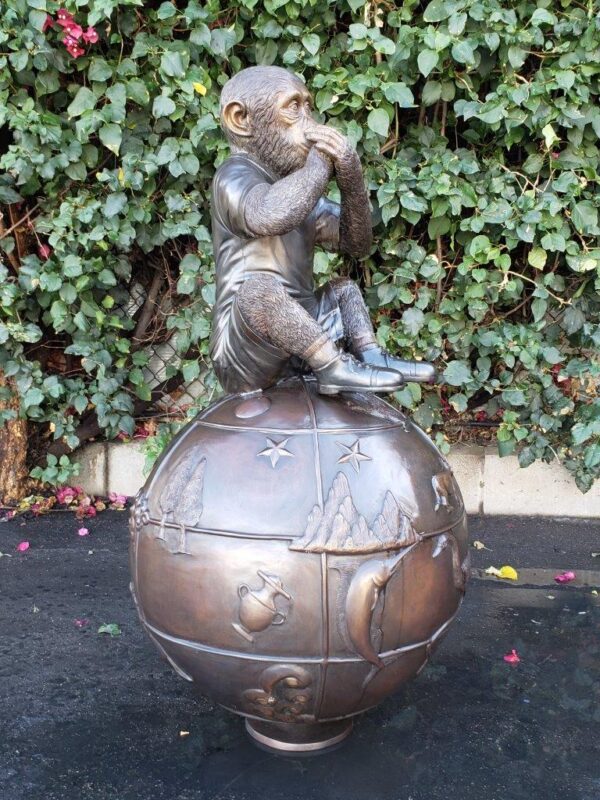 Bronze Statue of a Monkey on an Ornate Ball -  Size: 23"L x 23"W x 44"H. - Image 3
