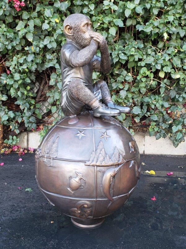 Bronze Statue of a Monkey on an Ornate Ball -  Size: 23"L x 23"W x 44"H. - Image 4