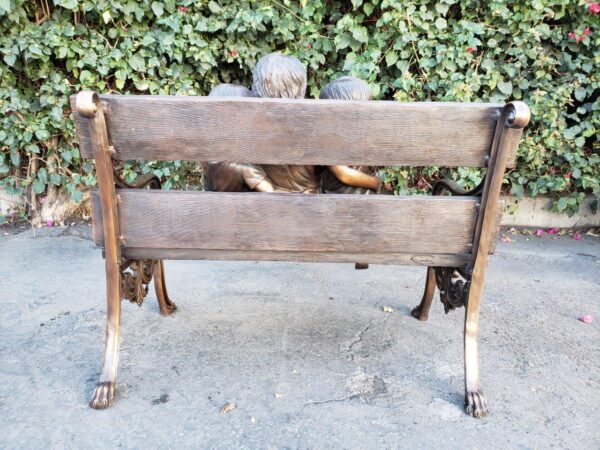 Three kids on a Bench Holding a Bird Bronze Statue -  Size: 40"L x 30"W x 33"H. - Image 4