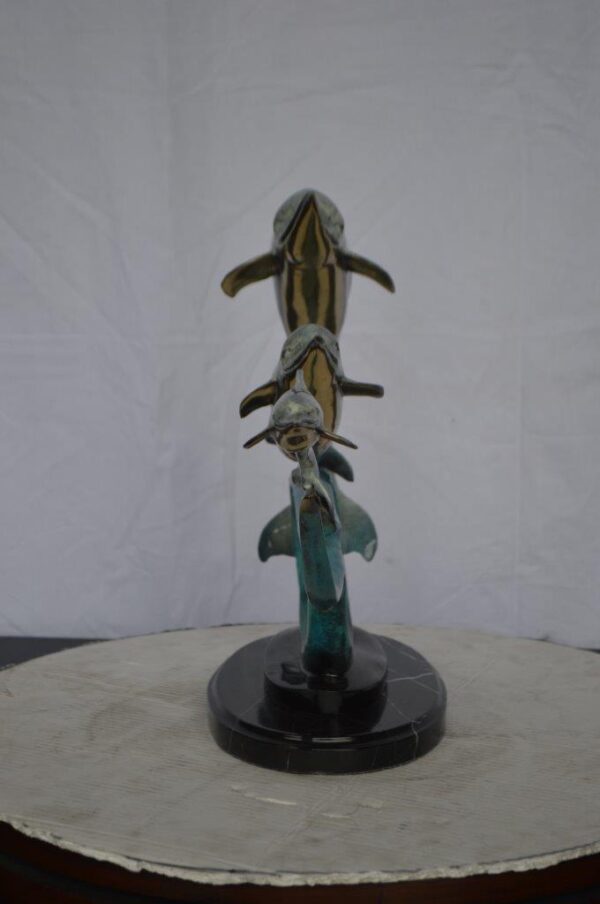 Three dolphins swimming bronze state -  Size: 26"L x 7"W x 16"H. - Image 4