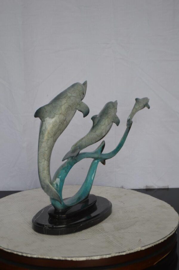 Three dolphins swimming bronze state -  Size: 26"L x 7"W x 16"H. - Image 7