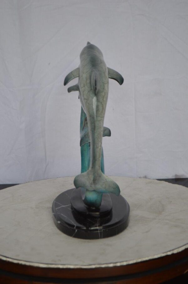 Three dolphins swimming bronze state -  Size: 26"L x 7"W x 16"H. - Image 8