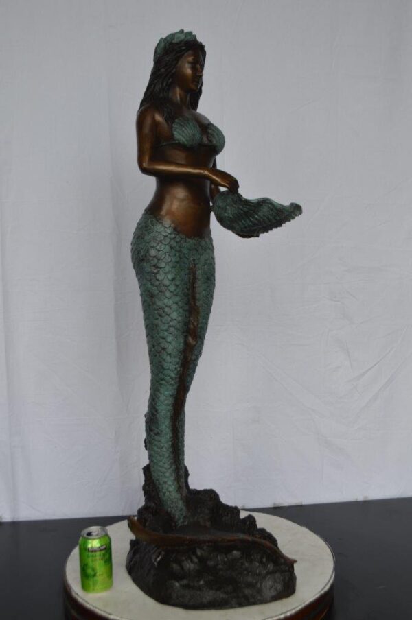 Mermaid Holding a Shell Bronze Fountain -  Size: 18"L x 19"W x 46"H. - Image 3