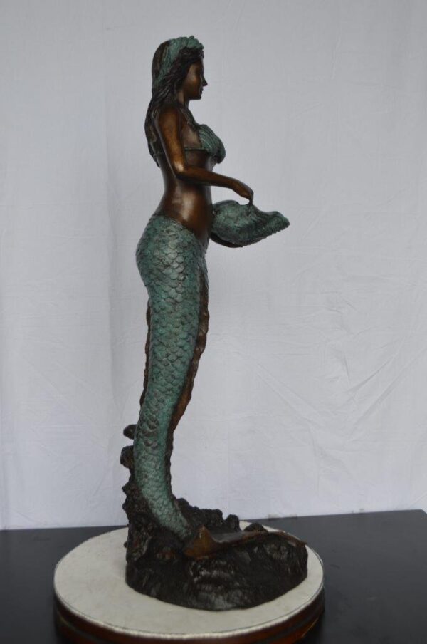 Mermaid Holding a Shell Bronze Fountain -  Size: 18"L x 19"W x 46"H. - Image 4