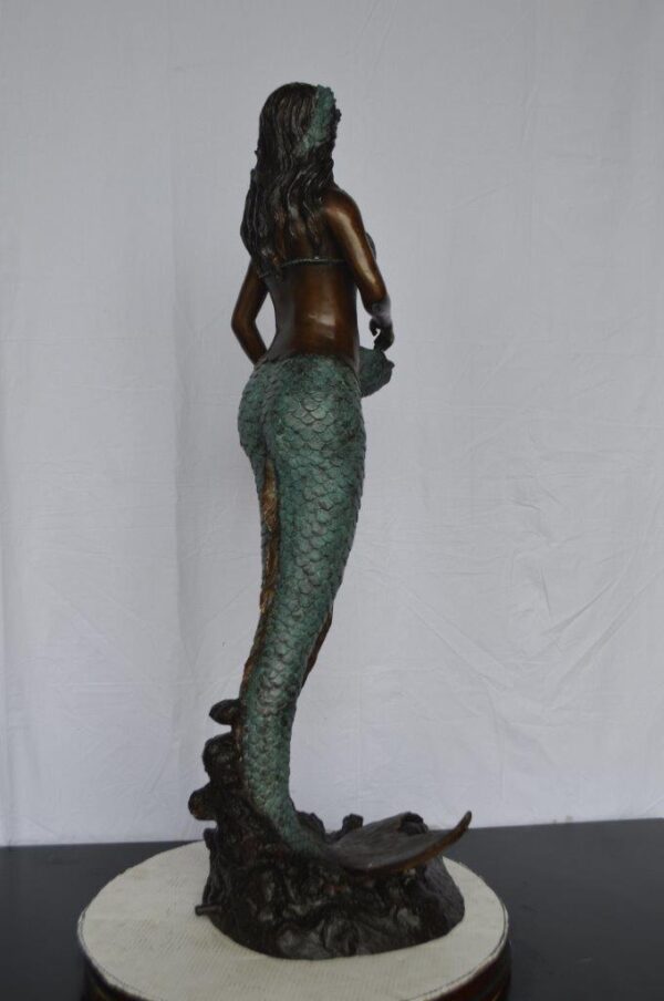 Mermaid Holding a Shell Bronze Fountain -  Size: 18"L x 19"W x 46"H. - Image 5