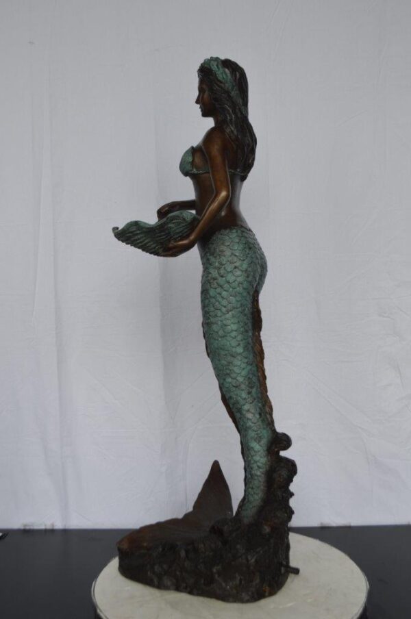 Mermaid Holding a Shell Bronze Fountain -  Size: 18"L x 19"W x 46"H. - Image 10