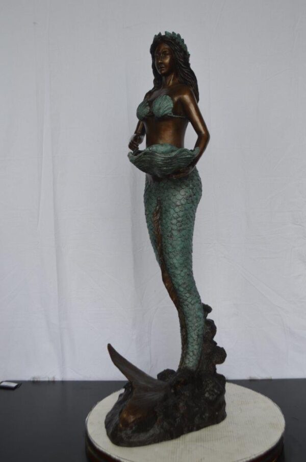 Mermaid Holding a Shell Bronze Fountain -  Size: 18"L x 19"W x 46"H. - Image 11