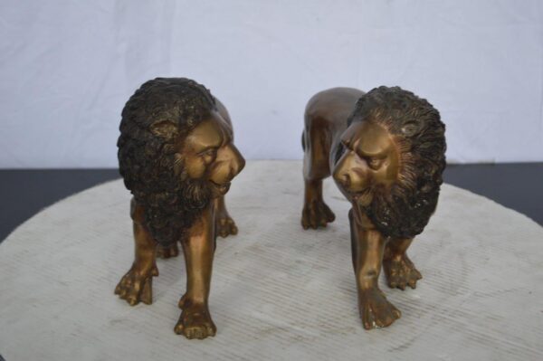 Pair of Lions Bronze Statue, Small -  Size: 16"L x 5"W x 9"H. - Image 2