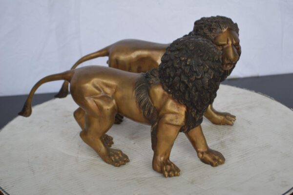 Pair of Lions Bronze Statue, Small -  Size: 16"L x 5"W x 9"H. - Image 4