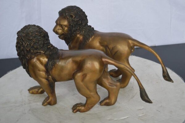 Pair of Lions Bronze Statue, Small -  Size: 16"L x 5"W x 9"H. - Image 7