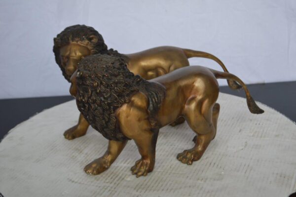 Pair of Lions Bronze Statue, Small -  Size: 16"L x 5"W x 9"H. - Image 8