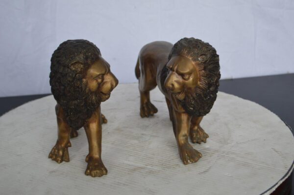 Pair of Lions Bronze Statue, Small -  Size: 16"L x 5"W x 9"H. - Image 9