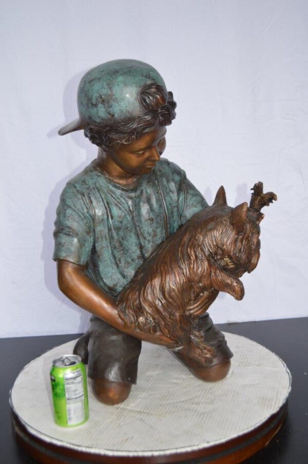 Young Child Playing With His Dog Bronze Statue -  Size: 18"L x 17"W x 26"H. - Image 3