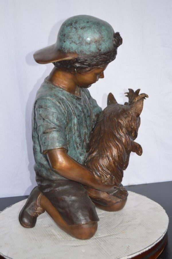 Young Child Playing With His Dog Bronze Statue -  Size: 18"L x 17"W x 26"H. - Image 4