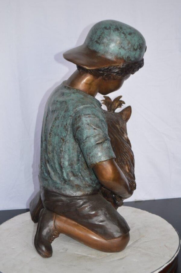 Young Child Playing With His Dog Bronze Statue -  Size: 18"L x 17"W x 26"H. - Image 5