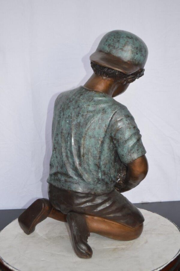 Young Child Playing With His Dog Bronze Statue -  Size: 18"L x 17"W x 26"H. - Image 6