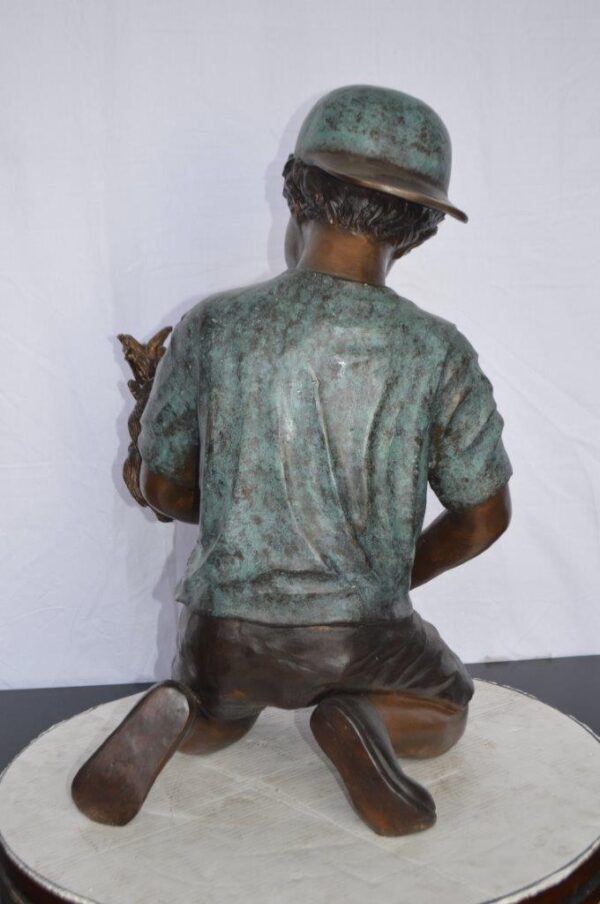 Young Child Playing With His Dog Bronze Statue -  Size: 18"L x 17"W x 26"H. - Image 7