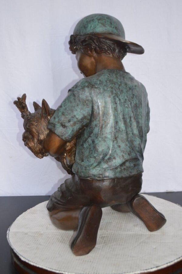 Young Child Playing With His Dog Bronze Statue -  Size: 18"L x 17"W x 26"H. - Image 8