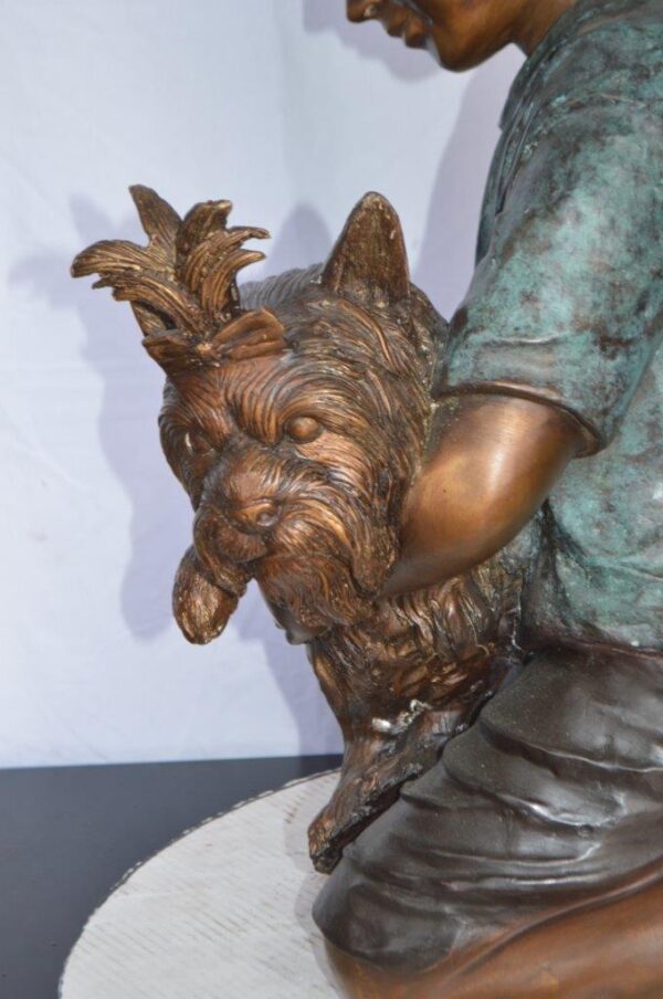 Young Child Playing With His Dog Bronze Statue -  Size: 18"L x 17"W x 26"H. - Image 10