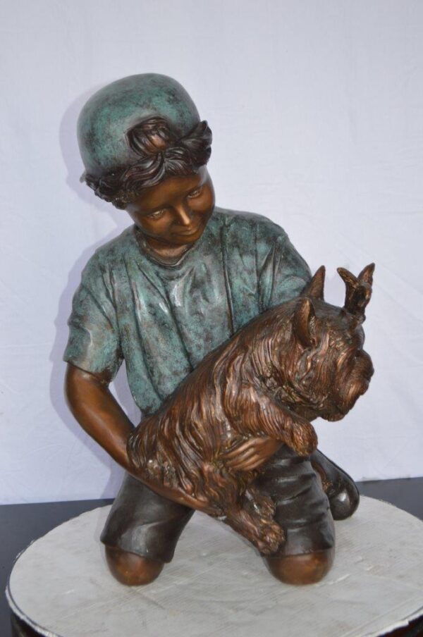 Young Child Playing With His Dog Bronze Statue -  Size: 18"L x 17"W x 26"H. - Image 13