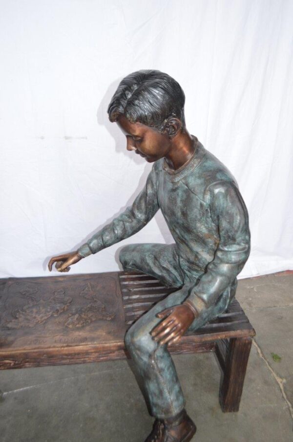 Young Couple Reviewing a World Map Bronze Statue -  Size: 32"L x 47"W x 42"H. - Image 4