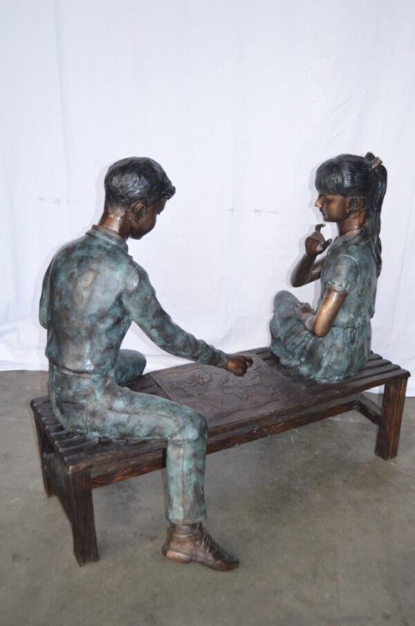 Young Couple Reviewing a World Map Bronze Statue -  Size: 32"L x 47"W x 42"H. - Image 11