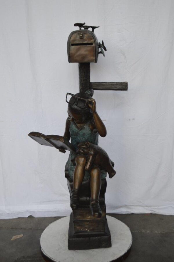 Mailbox - Girl sitting on books and reading -  Size: 26"L x 22"W x 53"H. - Image 2