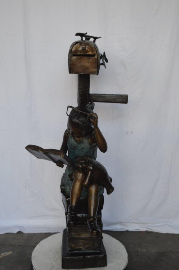 Mailbox - Girl sitting on books and reading -  Size: 26"L x 22"W x 53"H. - Image 3