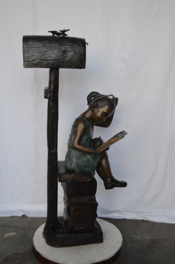 Mailbox - Girl sitting on books and reading -  Size: 26"L x 22"W x 53"H. - Image 4