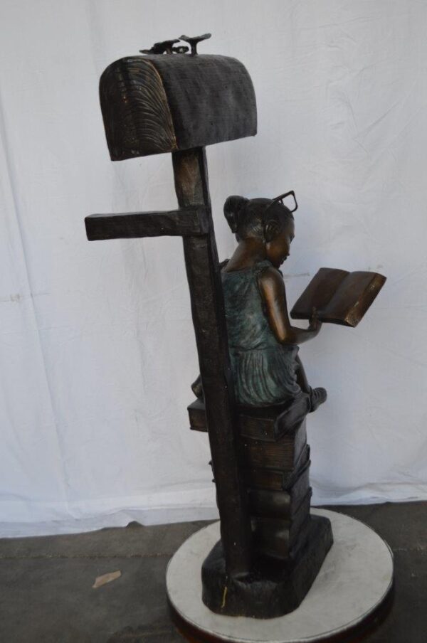 Mailbox - Girl sitting on books and reading -  Size: 26"L x 22"W x 53"H. - Image 5
