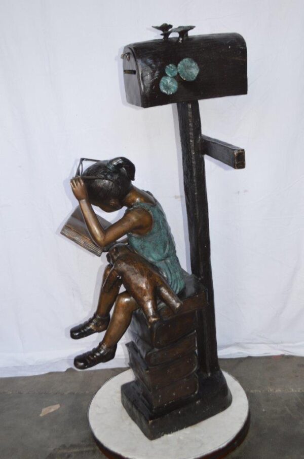 Mailbox - Girl sitting on books and reading -  Size: 26"L x 22"W x 53"H. - Image 7