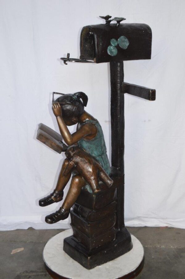 Mailbox - Girl sitting on books and reading -  Size: 26"L x 22"W x 53"H. - Image 11