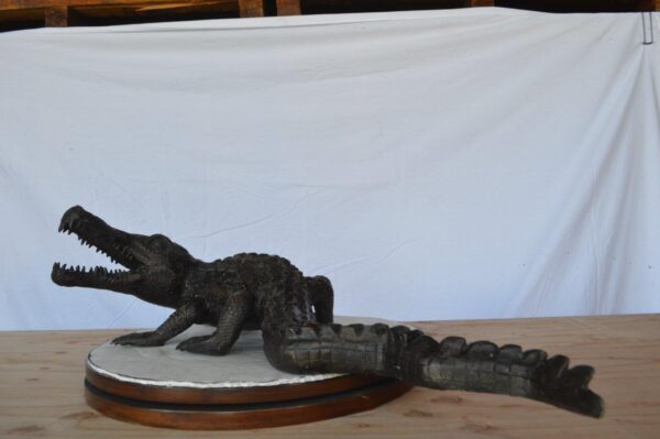 Alligator ready to attack bronze statue -  Size: 36"L x 18"W x 10"H. - Image 10