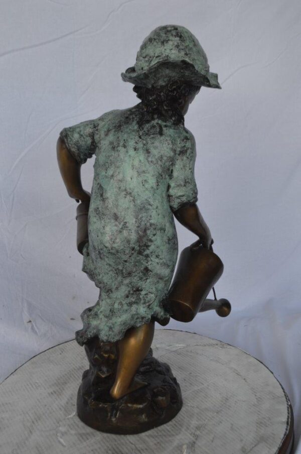 Young girl gardening bronze fountain statue -  Size: 12"L x 14"W x 28"H. - Image 5