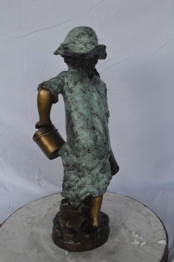 Young girl gardening bronze fountain statue -  Size: 12"L x 14"W x 28"H. - Image 6