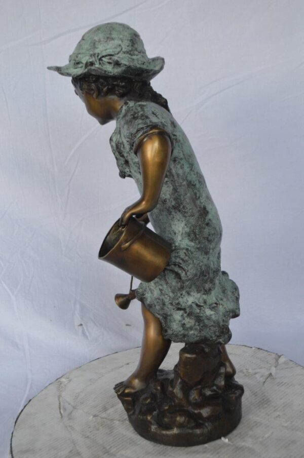 Young girl gardening bronze fountain statue -  Size: 12"L x 14"W x 28"H. - Image 7