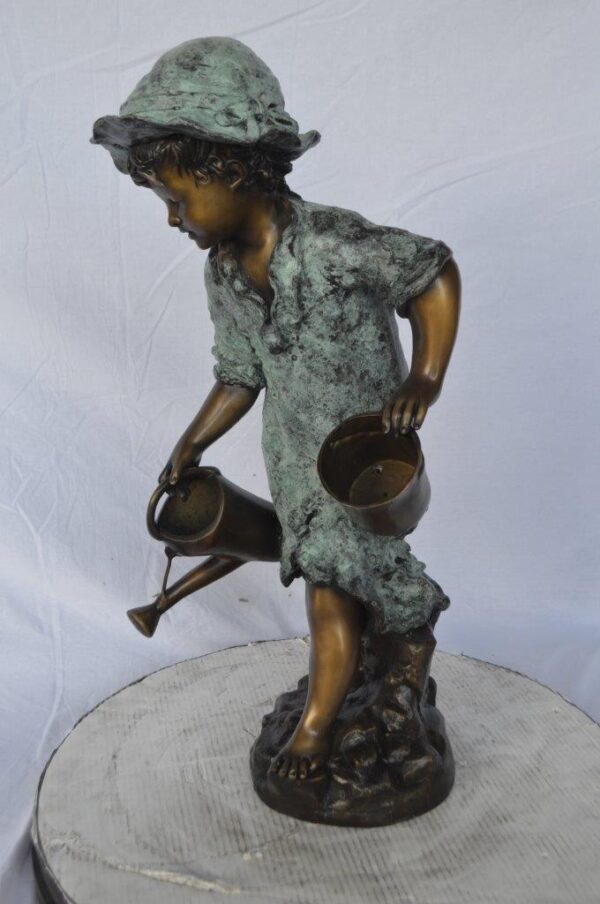 Young girl gardening bronze fountain statue -  Size: 12"L x 14"W x 28"H. - Image 8