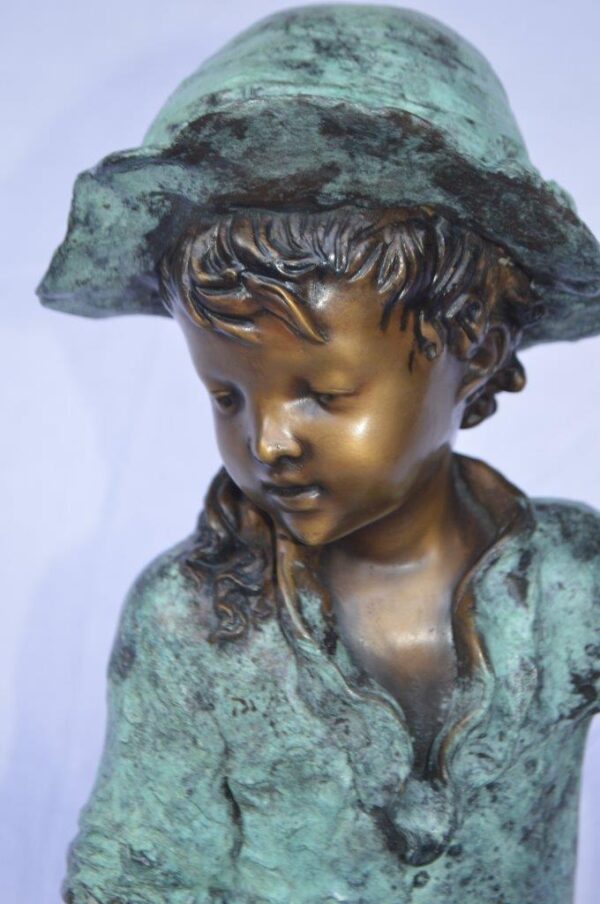 Young girl gardening bronze fountain statue -  Size: 12"L x 14"W x 28"H. - Image 10