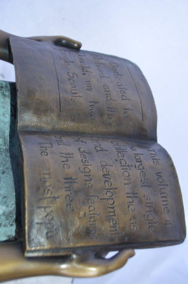 Young girl sitting and reading book bronze statue -  Size: 16"L x 12"W x 27"H. - Image 6