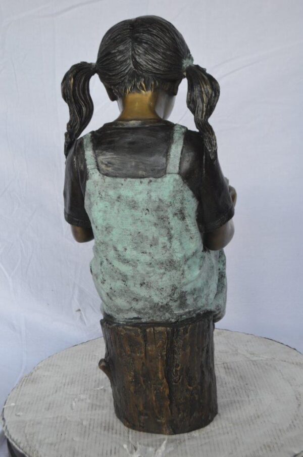 Young girl sitting and reading book bronze statue -  Size: 16"L x 12"W x 27"H. - Image 7