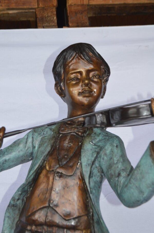 Boy playing violin large bronze statue -  Size: 31"L x 31"W x 50"H. - Image 3