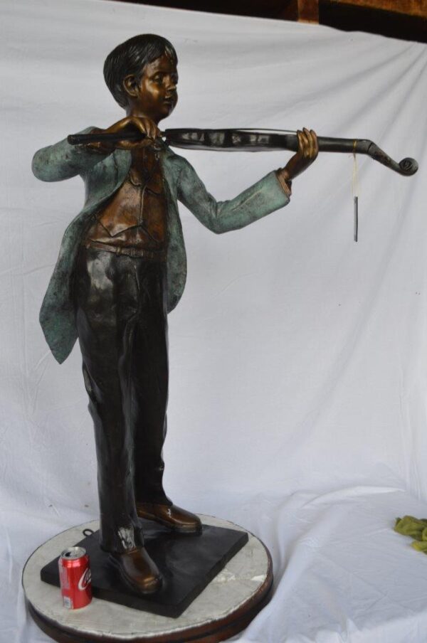 Boy playing violin large bronze statue -  Size: 31"L x 31"W x 50"H. - Image 4