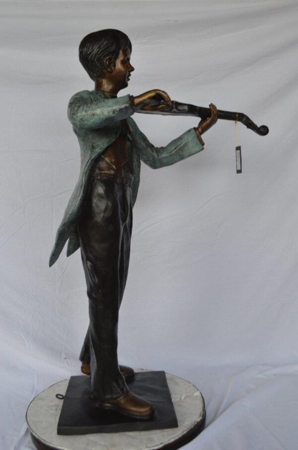 Boy playing violin large bronze statue -  Size: 31"L x 31"W x 50"H. - Image 5