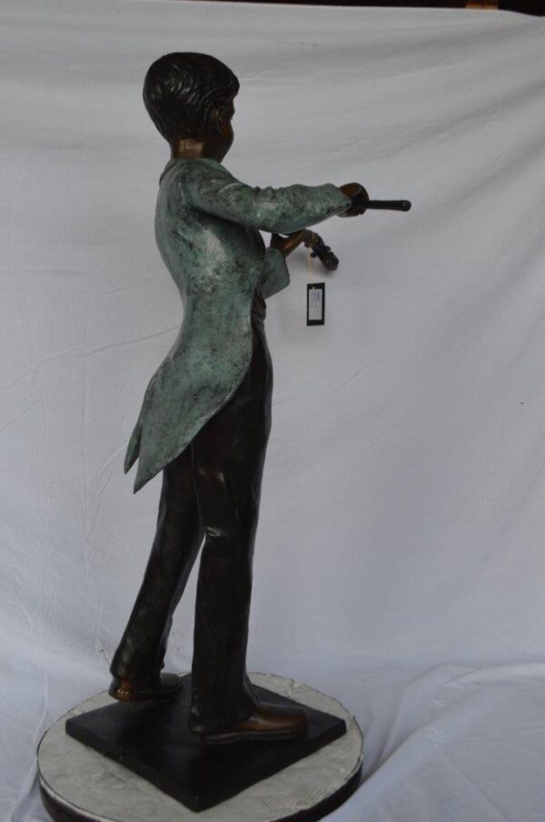 Boy playing violin large bronze statue -  Size: 31"L x 31"W x 50"H. - Image 6