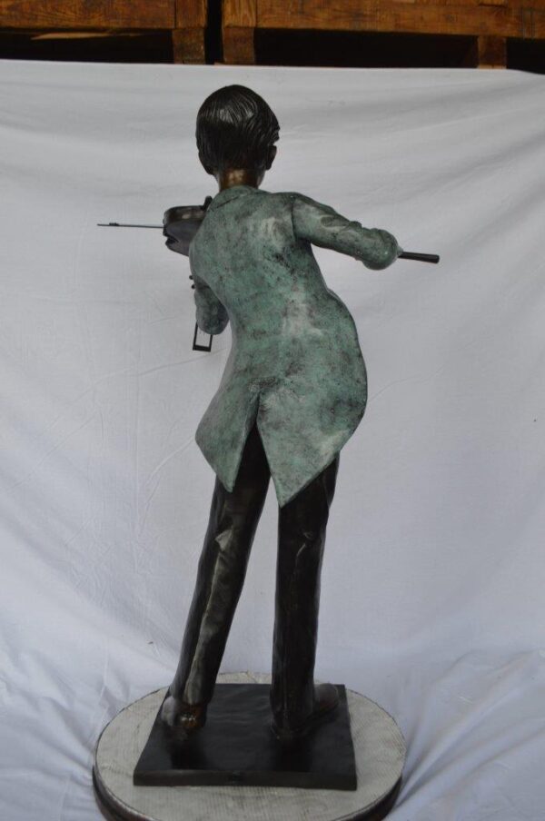 Boy playing violin large bronze statue -  Size: 31"L x 31"W x 50"H. - Image 7