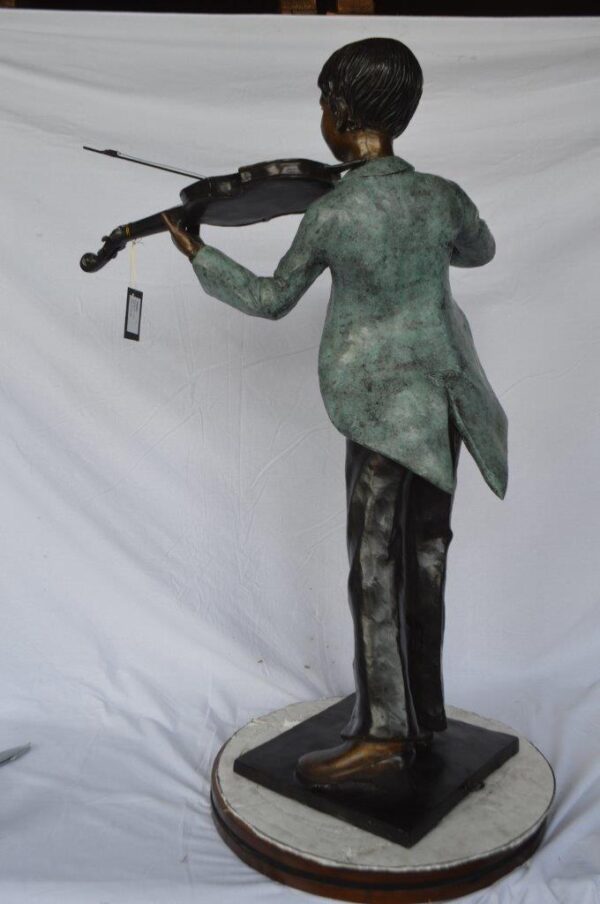 Boy playing violin large bronze statue -  Size: 31"L x 31"W x 50"H. - Image 8