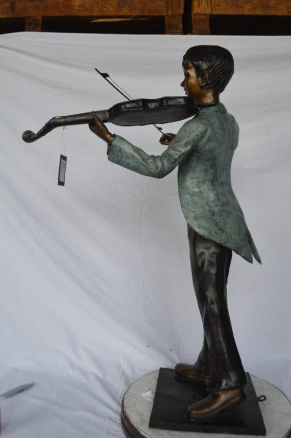 Boy playing violin large bronze statue -  Size: 31"L x 31"W x 50"H. - Image 9