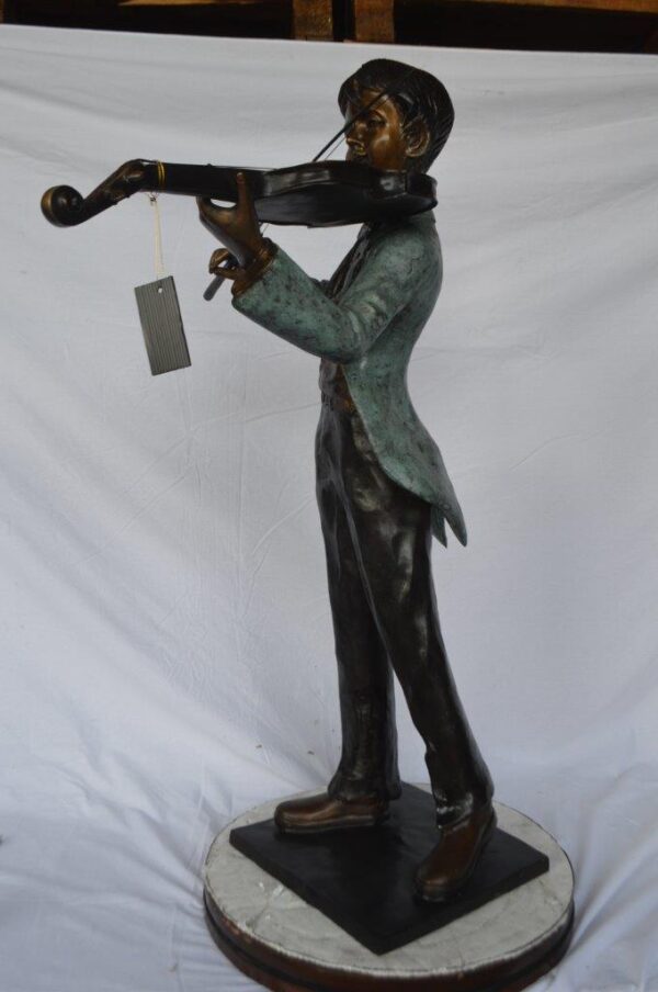 Boy playing violin large bronze statue -  Size: 31"L x 31"W x 50"H. - Image 10